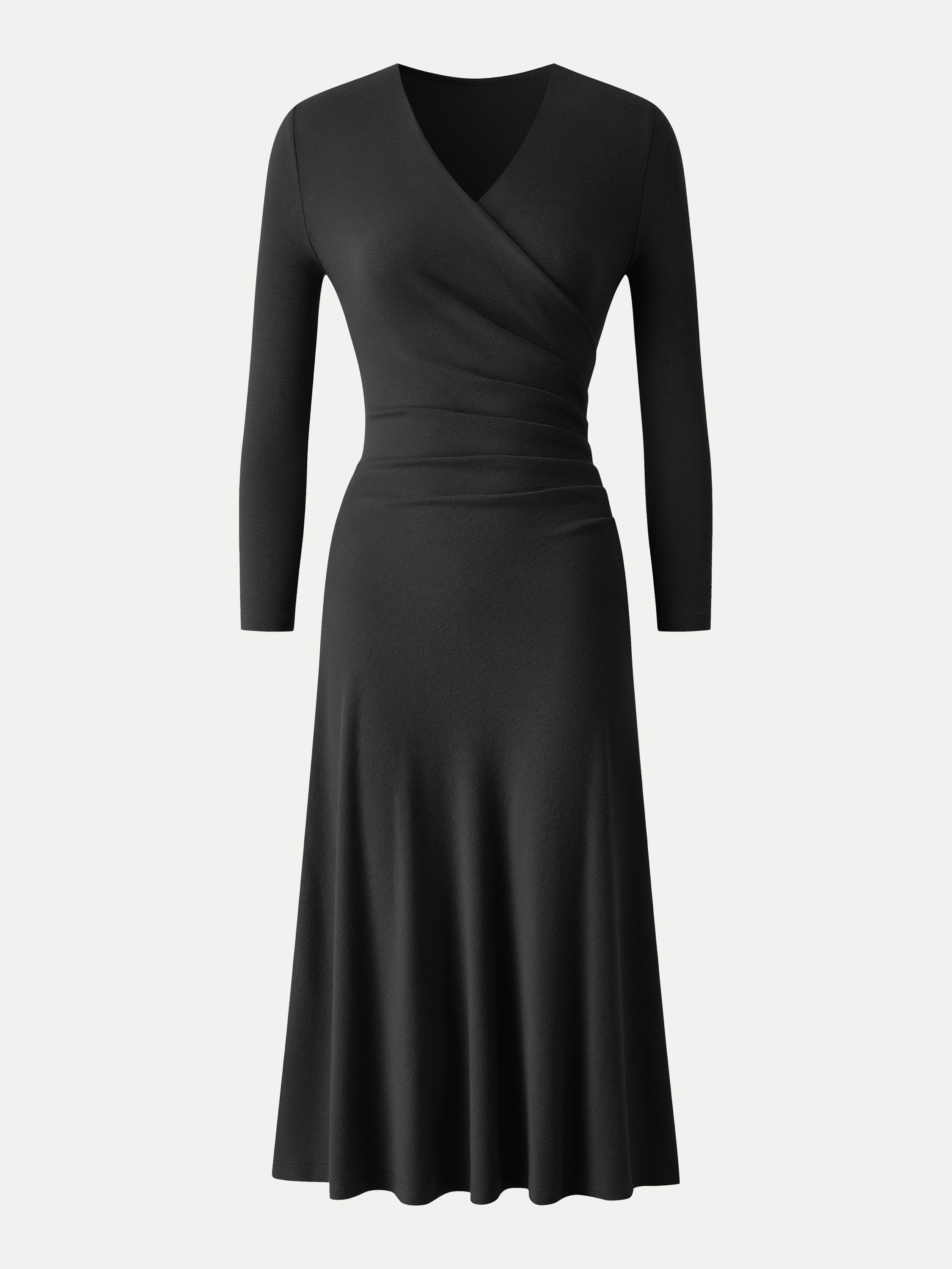 Eco-Mousse® Surplice 3/4 Sleeve Side-Tuck Midi Dress