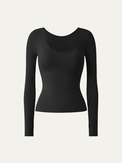 Lyocell-Wool Round Neck Long Sleeve Reversible Top