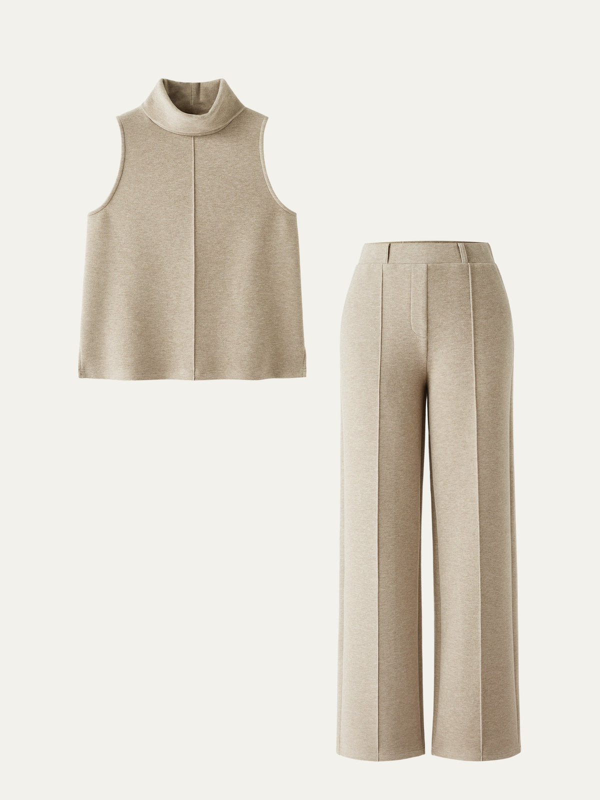 2Pcs Set Regular Split Hem Top & High Waisted Straight Leg Pant