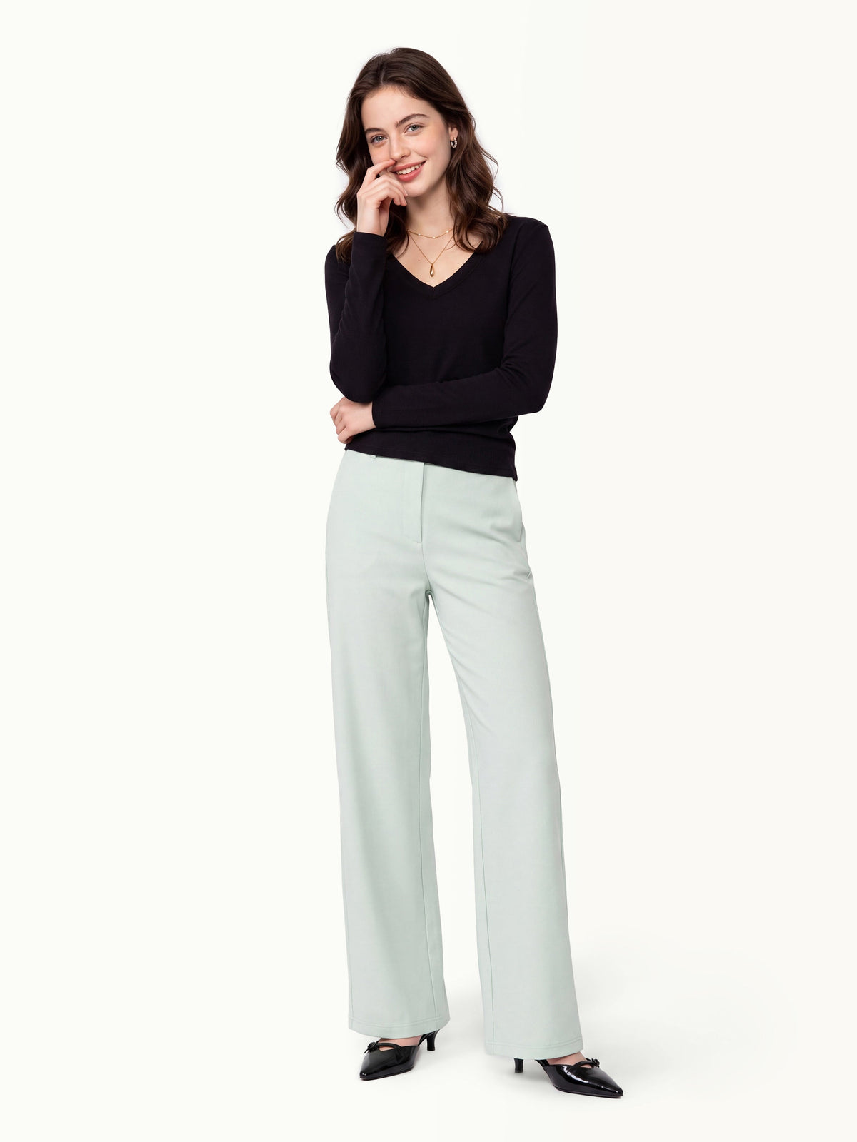 V-Neck Long Sleeve Banded Hem Top