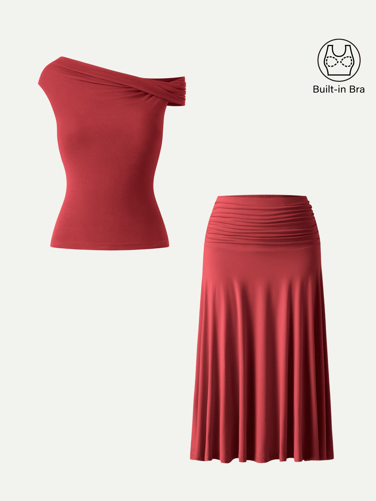 2Pcs Set Multi-wear Bra Top & Side Ruched A-line Midi Skirt