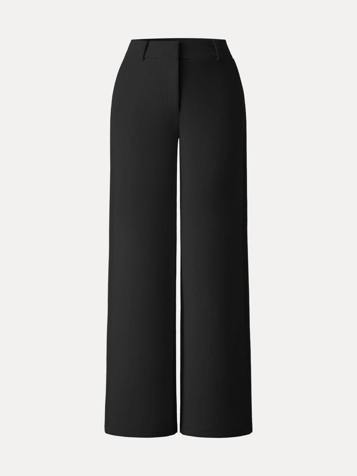 Stretchy Mid Rise Fly-Front Wide Leg Trouser