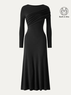 Eco-Mousse® Boatneck Ruched A-Line Midi Bra Dress