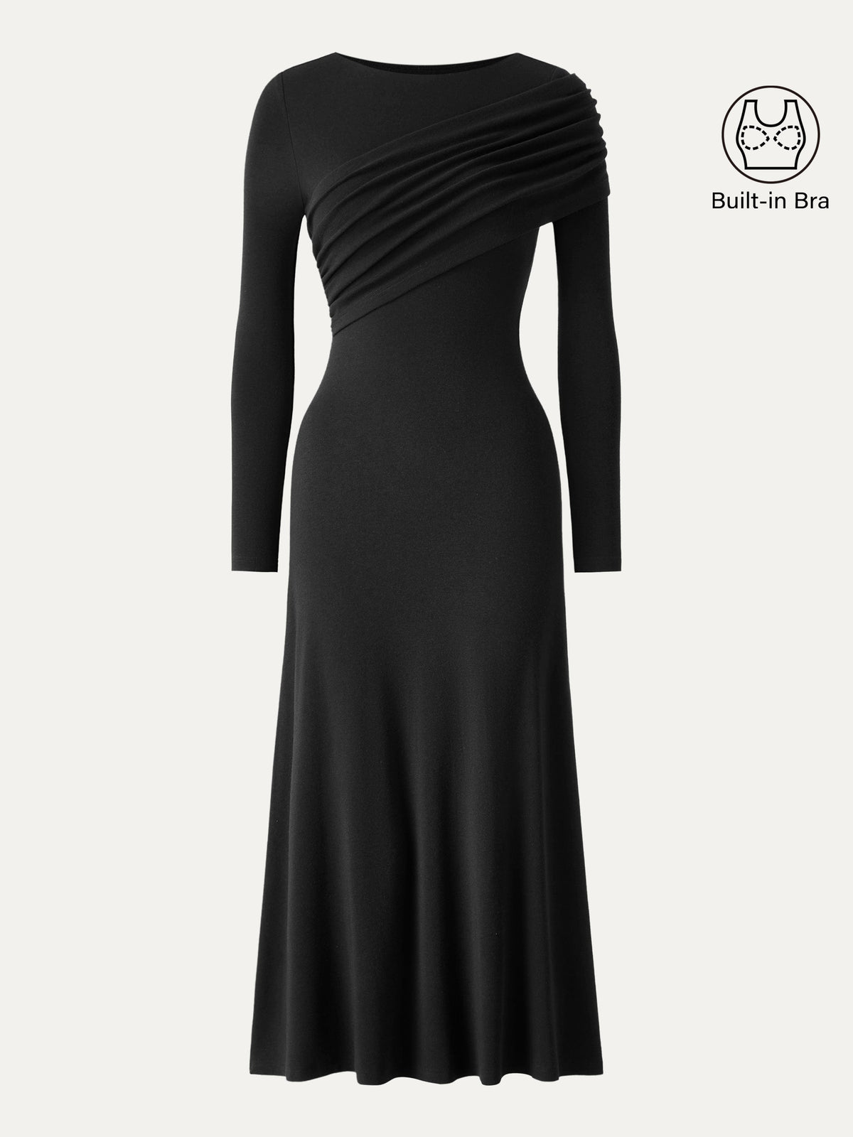 Eco-Mousse® Boatneck Ruched A-Line Midi Bra Dress