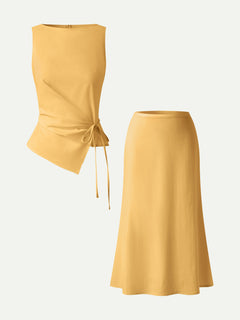 2Pcs Set Boatneck Top & Maxi Flared Pull-On Skirt