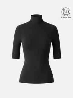 Essential Turtleneck Elbow Length Sleeve Bra Tops