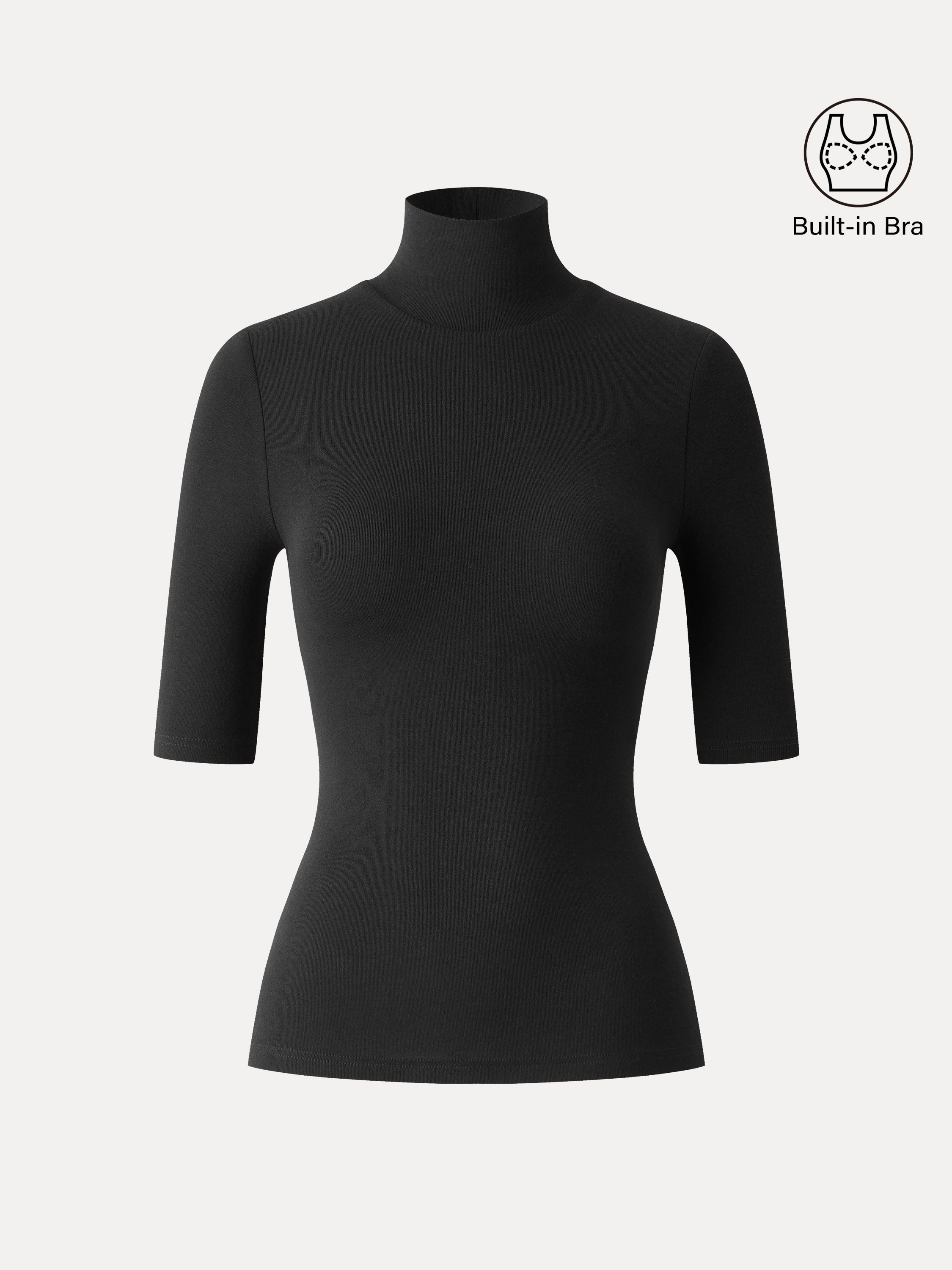 Essential Turtleneck Elbow Length Sleeve Bra Tops
