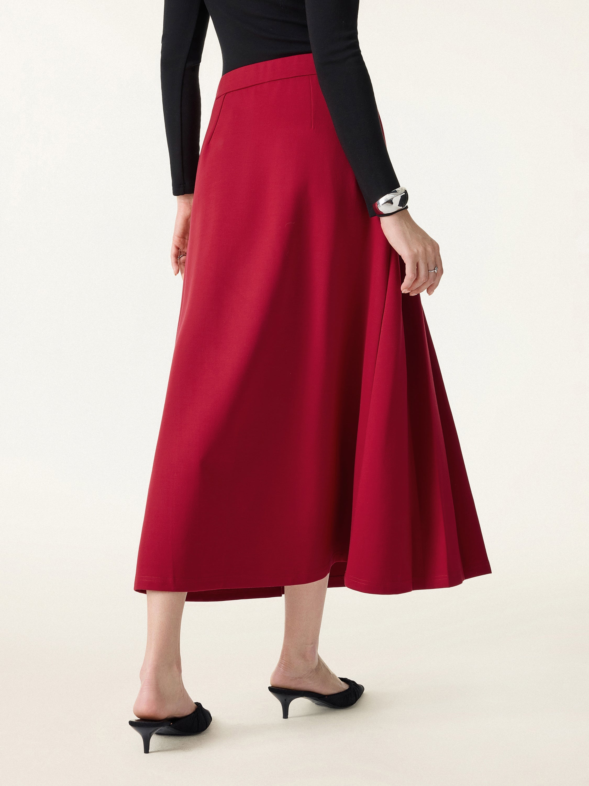 Pleated Frog Button Decor Midi A-line Skirt Limited Edition