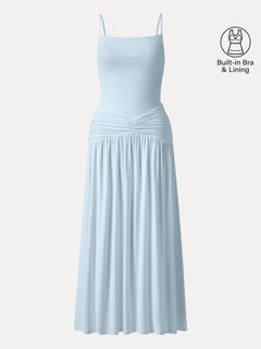 Not-See-Thru Spaghetti Gathered Maxi Bra Dress