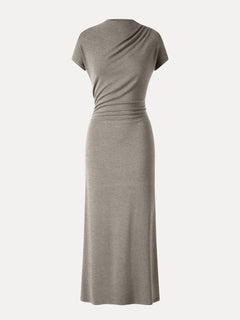 Eco-Mousse® Mock Neck Cap Sleeve Ruched Midi Dress