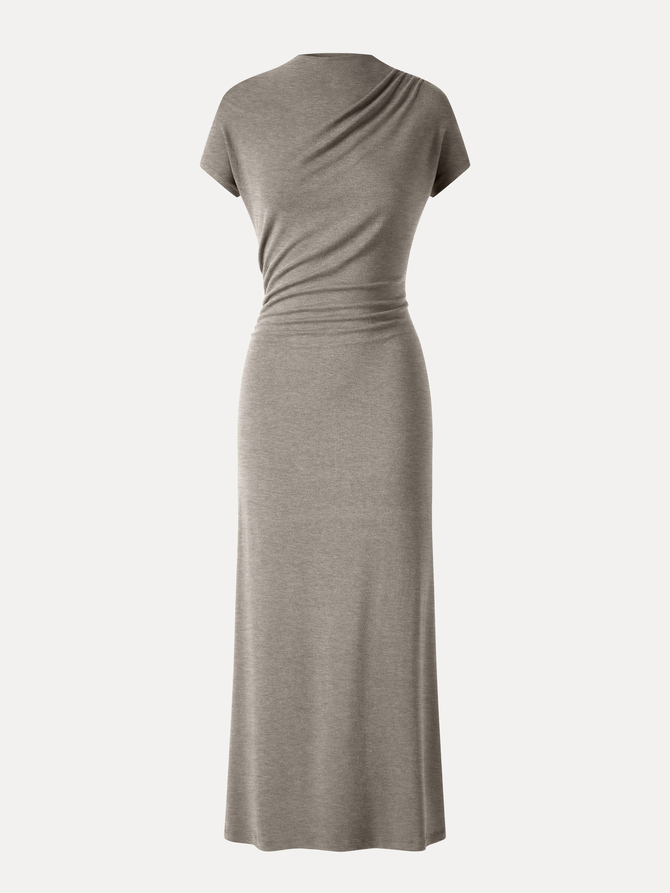 Eco-Mousse® Mock Neck Cap Sleeve Ruched Midi Dress