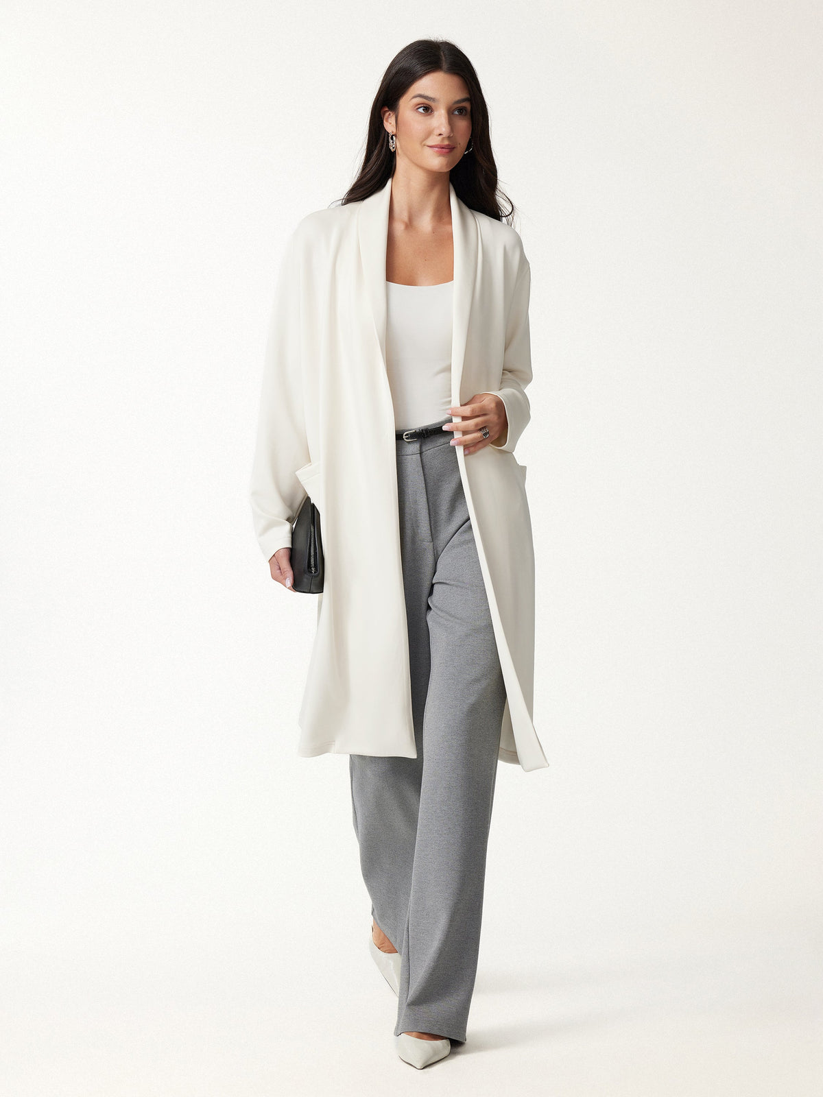 Modal Spacer Knit Shawl Collar Pocketed Long Cardigan