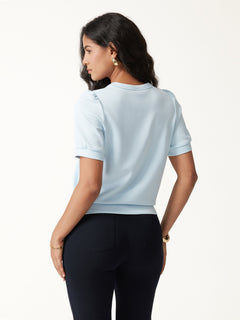 2Pcs Set Round Neck Puffed Short Sleeve Top & Cropped Straight-Leg Pants with Pockets