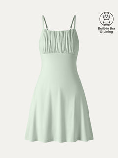 Matte Smooth Square Neck Ruched Spaghetti Mini Bra Dress