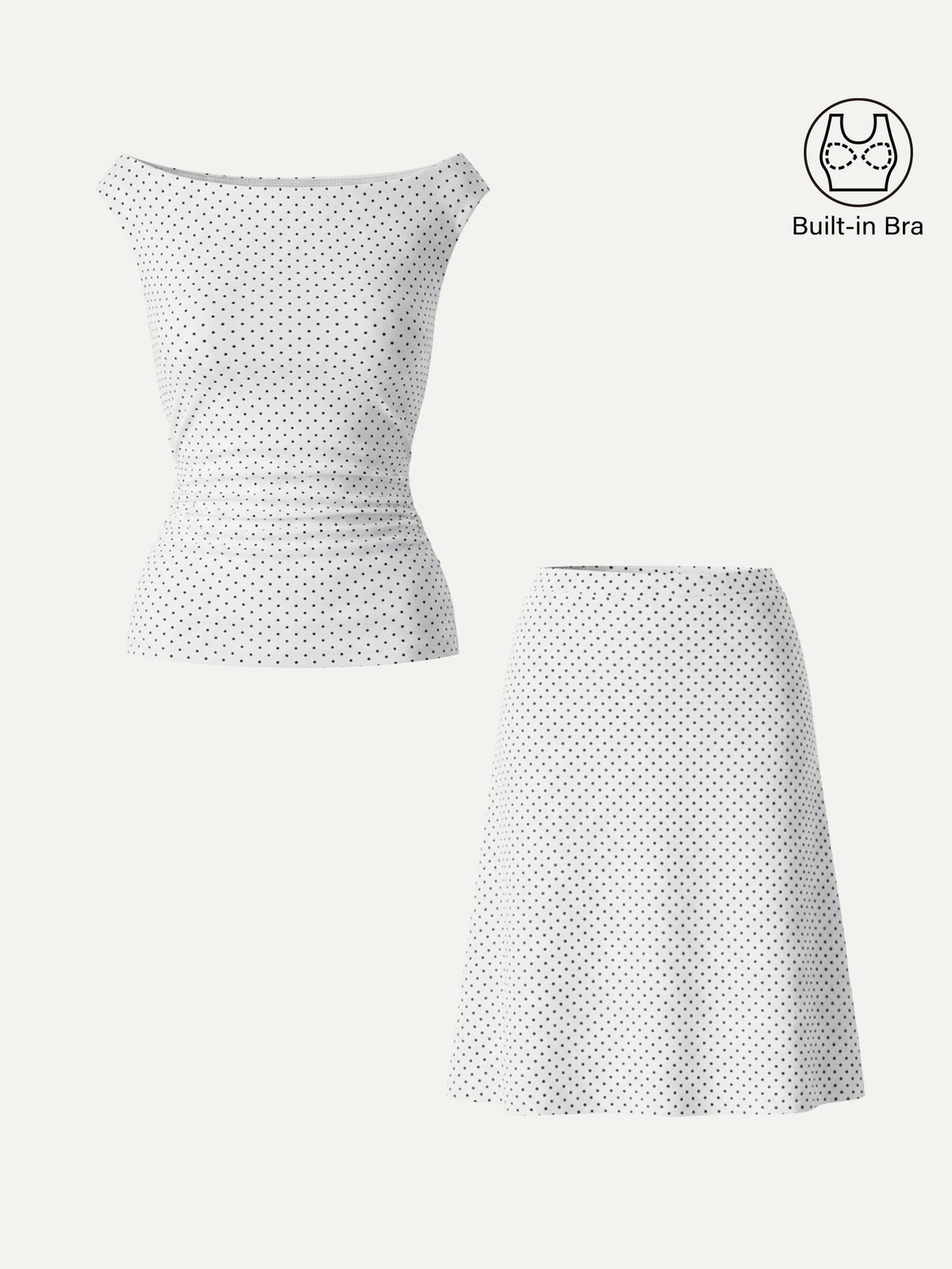 2Pcs Set Polka Dot Boatneck Bra Top & A-Line  Skirt Limited Edition