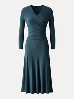 Eco-Mousse® Surplice 3/4 Sleeve Side-Tuck Midi Dress