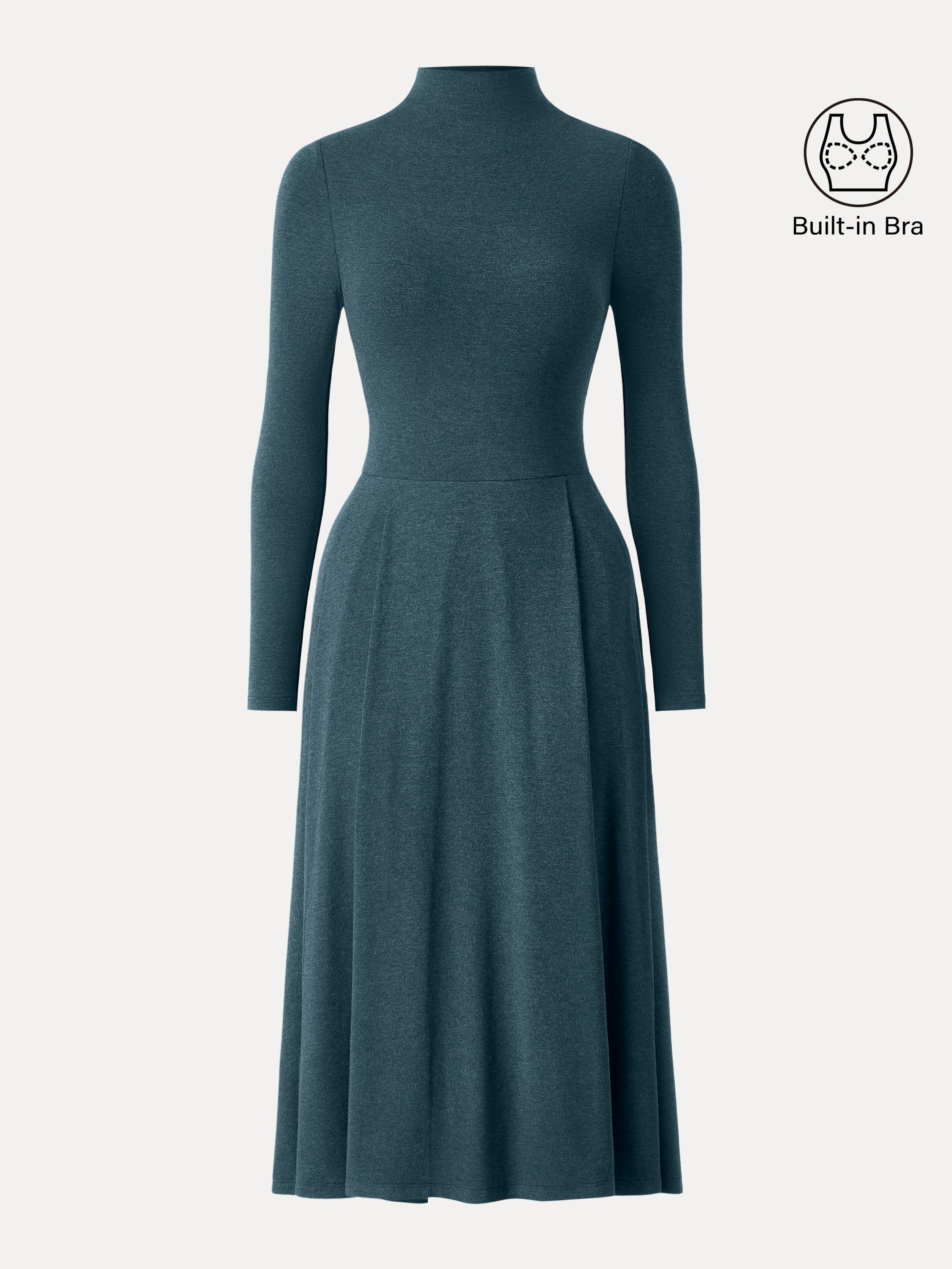 Light Warm Mockneck Pleated Midi Bra Dress with Pockets