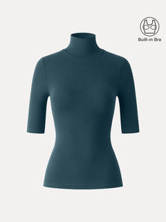 Essential Turtleneck Elbow Length Sleeve Bra Tops