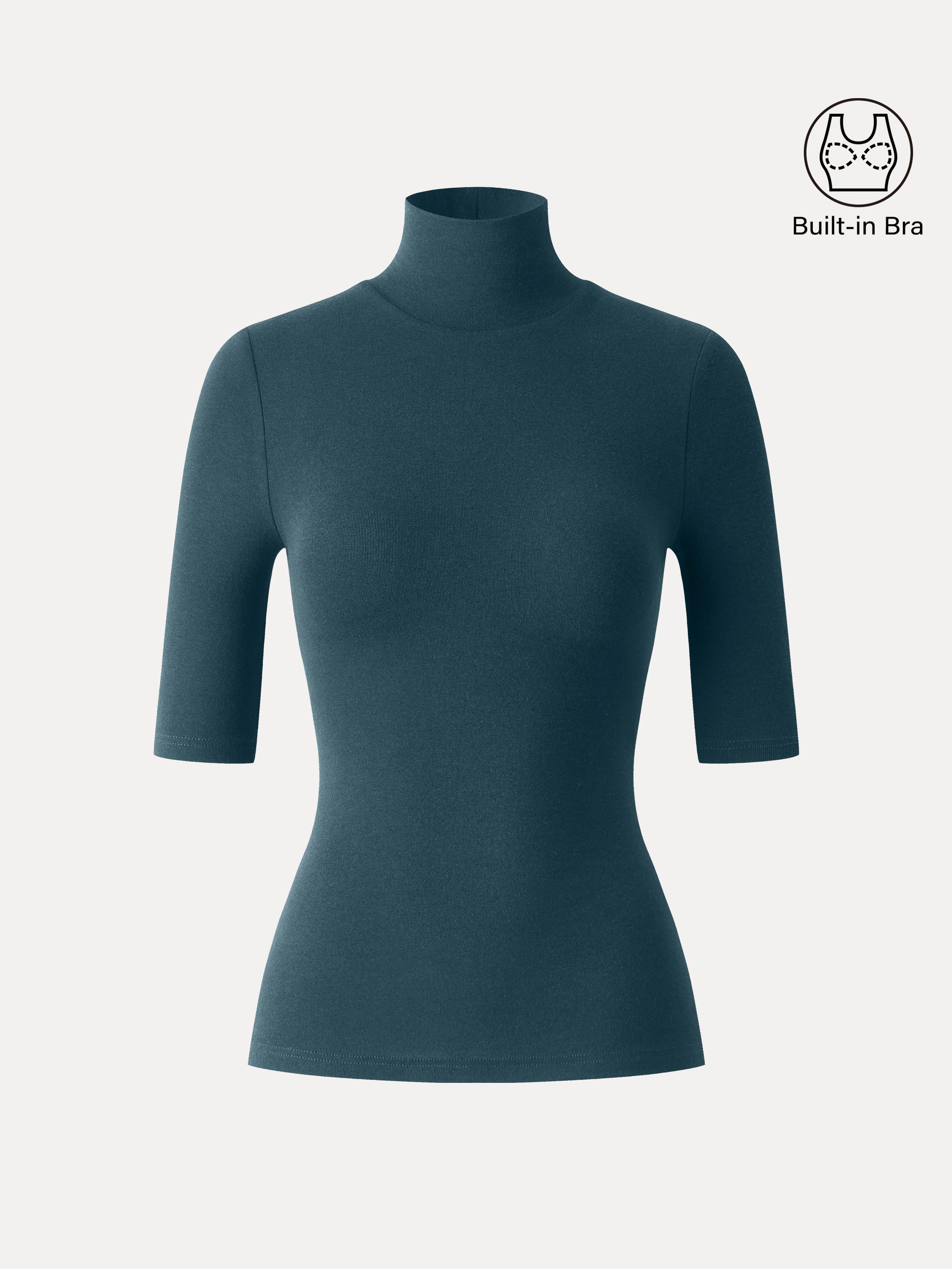 Essential Turtleneck Elbow Length Sleeve Bra Tops