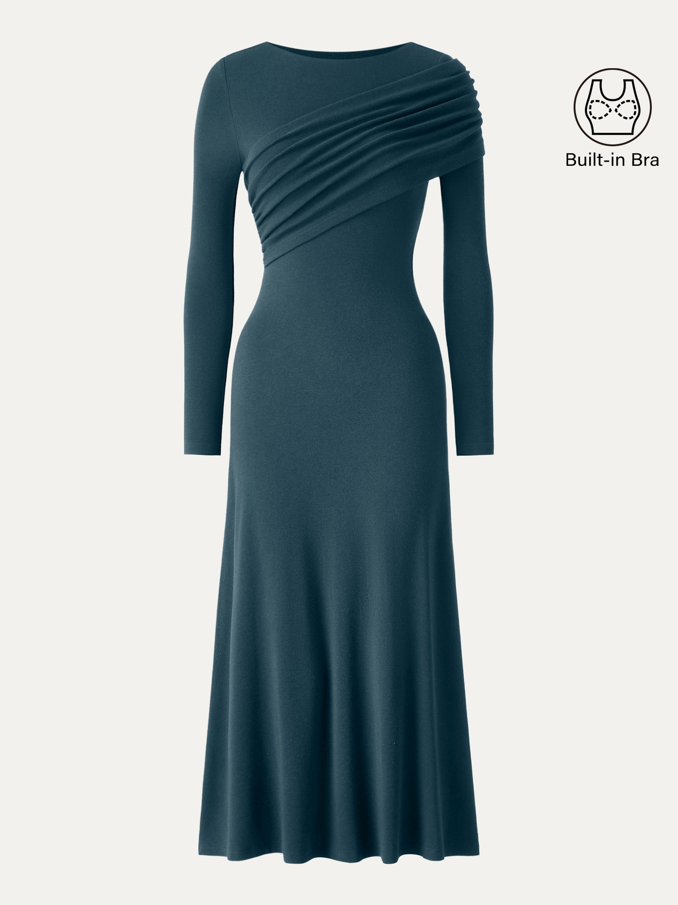 Eco-Mousse® Boatneck Ruched A-Line Midi Bra Dress