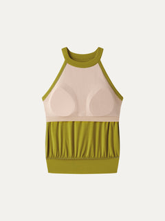 2Pcs Set Halter Neck Bra Tank & Tucked Pant with Pockets