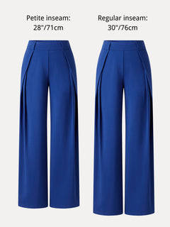 Ponte Mid-Rise  Wide-Leg Tuck Pants with Pockets