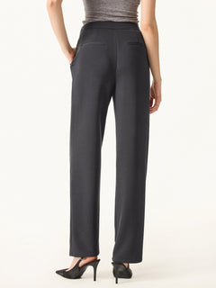 Sandwashed Spacer Mid Rise Straight Leg Pull-on Trousers with Pockets