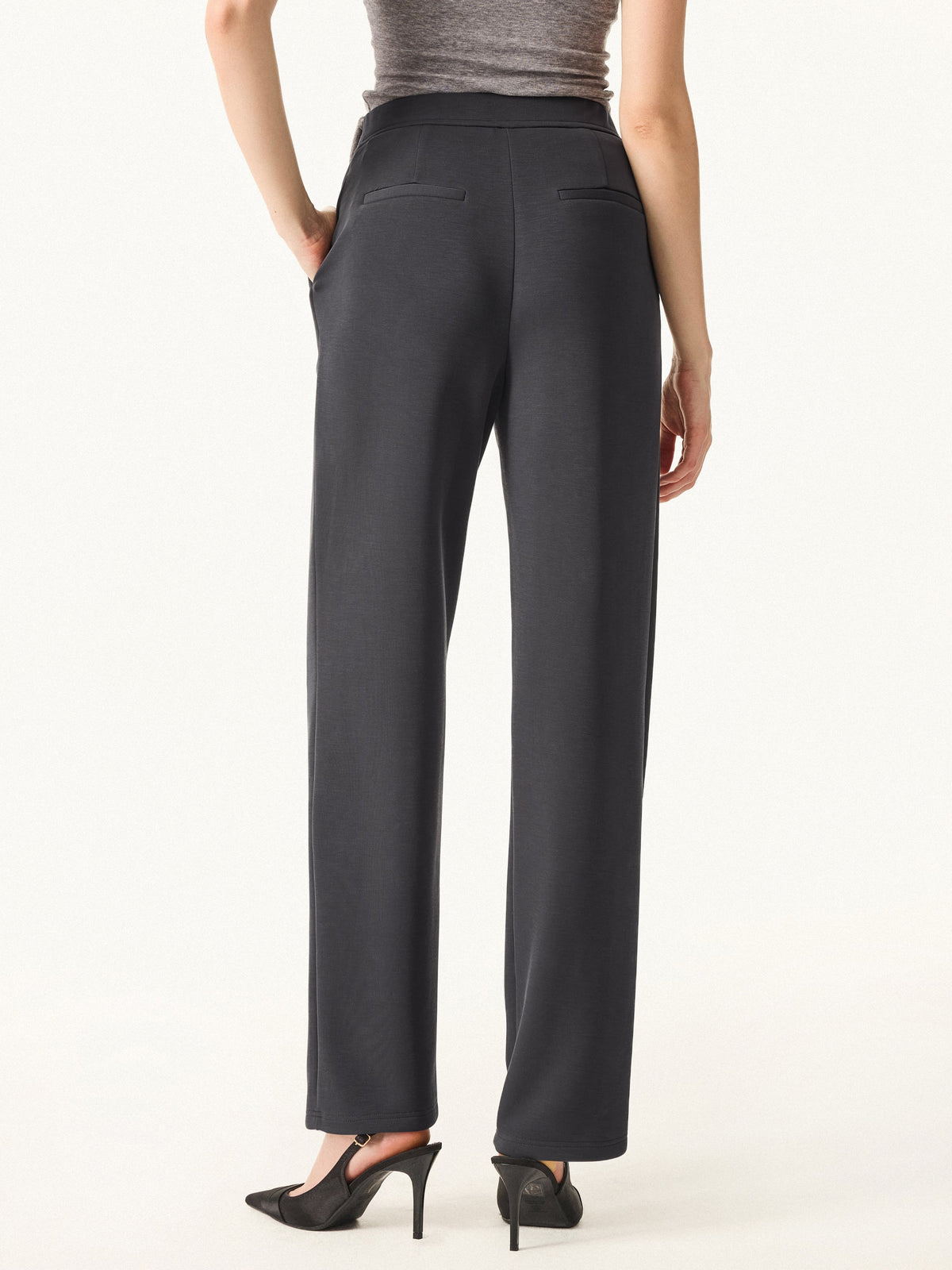 Sandwashed Spacer Mid Rise Straight Leg Pull-on Trousers with Pockets