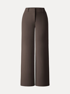 Stretchy Mid Rise Fly-Front Wide Leg Trouser
