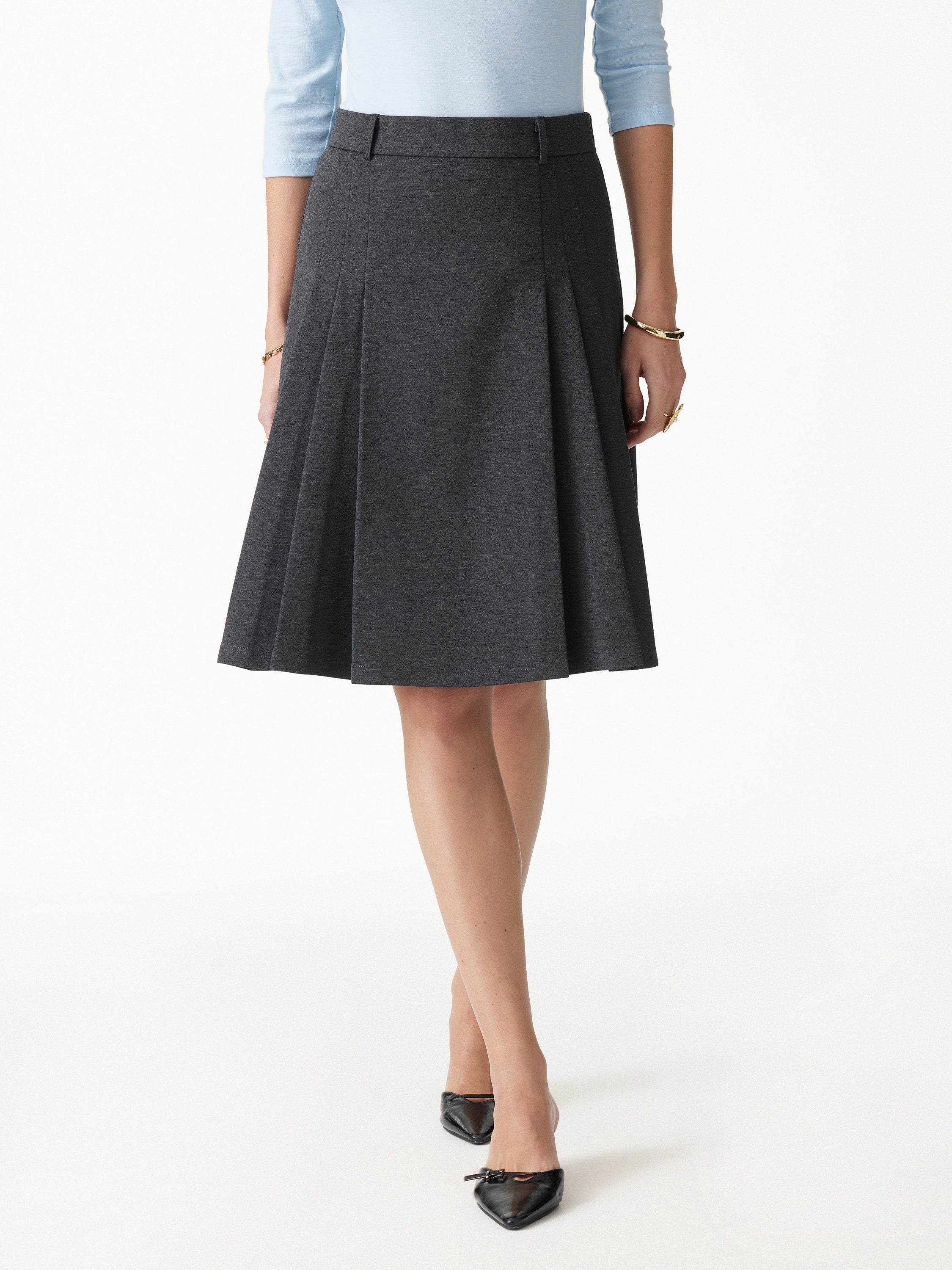 Ponte High-Rise Tucked Knee-Length Skirt