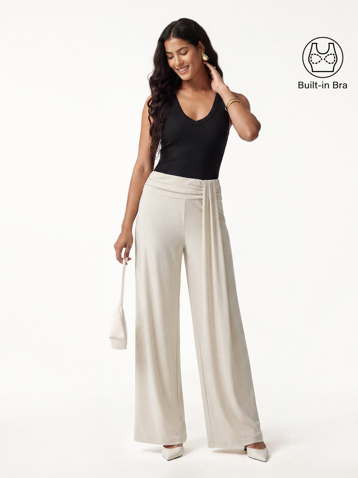 2Pcs Set V-neck Bra Tank & Mid-Rise Wide-Leg Lounge Pants
