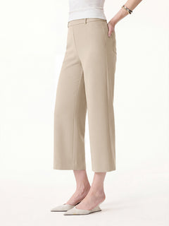Not-See-Thru Mid Rise Cropped Wide Leg Pants with Pockets