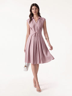 Viscose-Linen V-neck Midi Dress with Drawstring