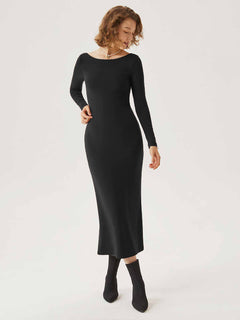 Eco-Mousse® Boatneck Open-Back Midi Bra Dress