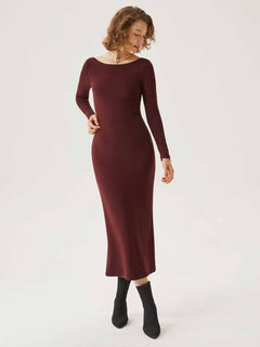 Eco-Mousse® Boatneck Open-Back Midi Bra Dress