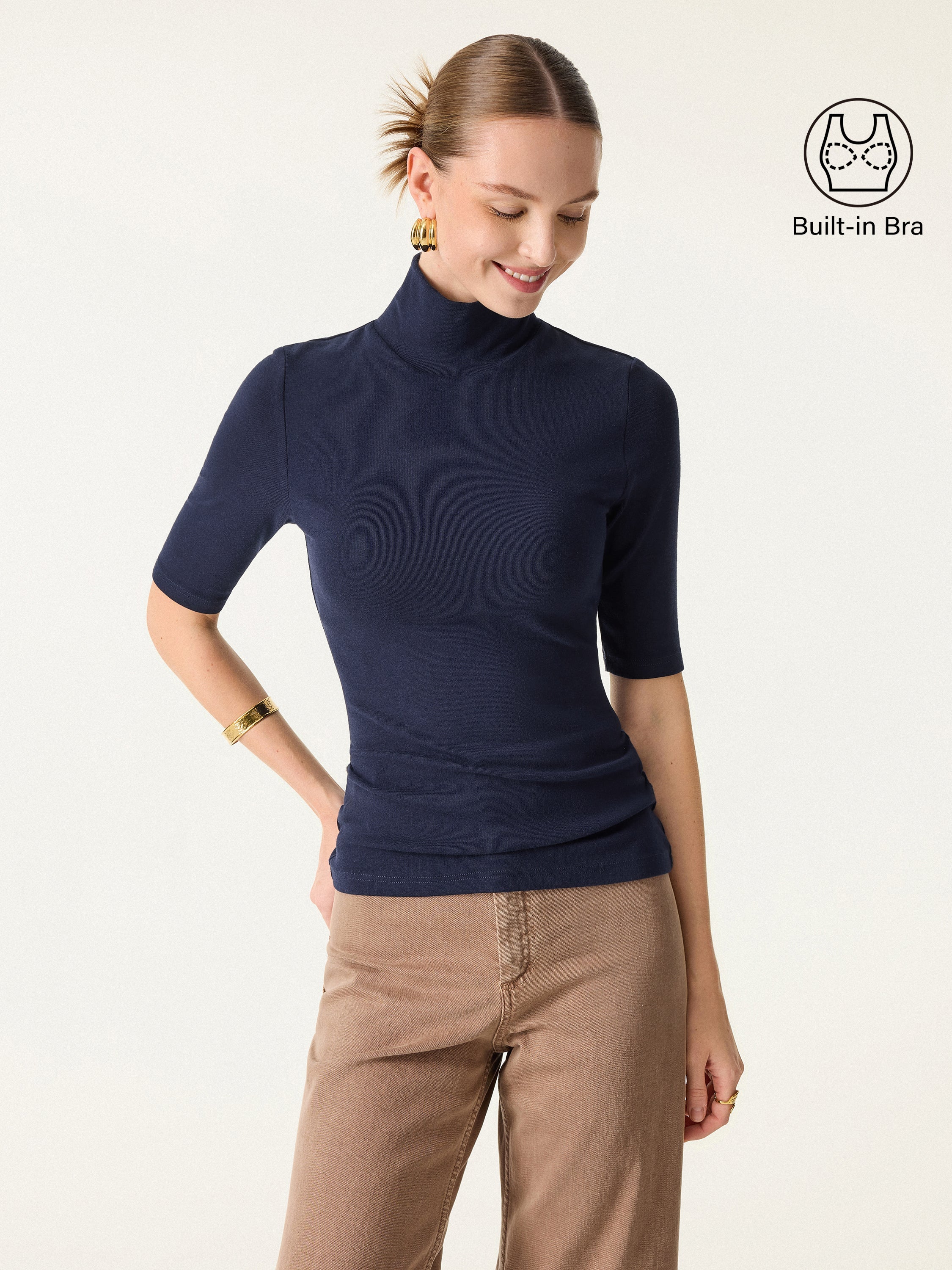 Essential Turtleneck Elbow Length Sleeve Bra Tops