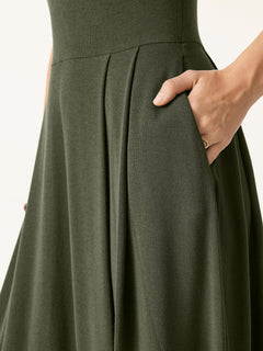 Polo Neck Elbow Length Sleeve Midi Bra Dress with Pockets