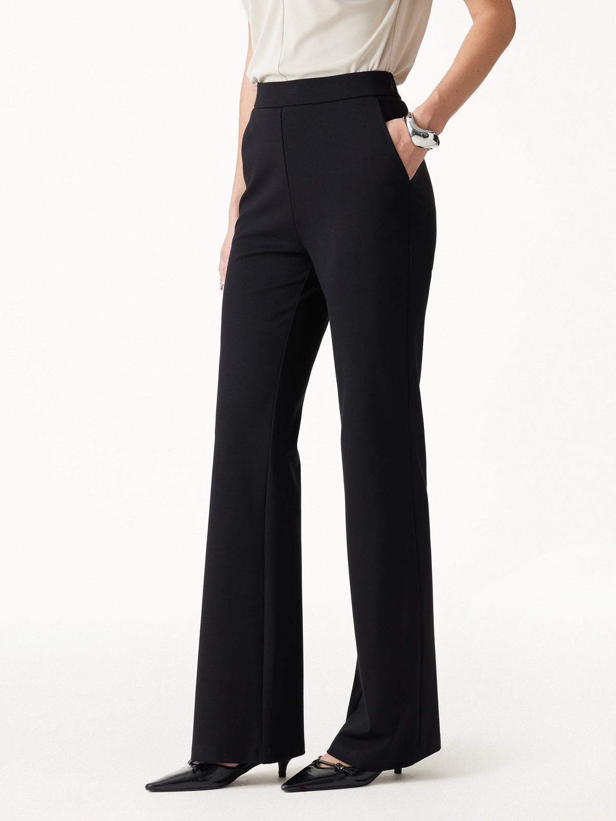 Ponte High-Rise Slim Flared Pants with Pockets