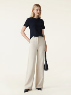Stretchy Mid Rise Wide Leg Trouser