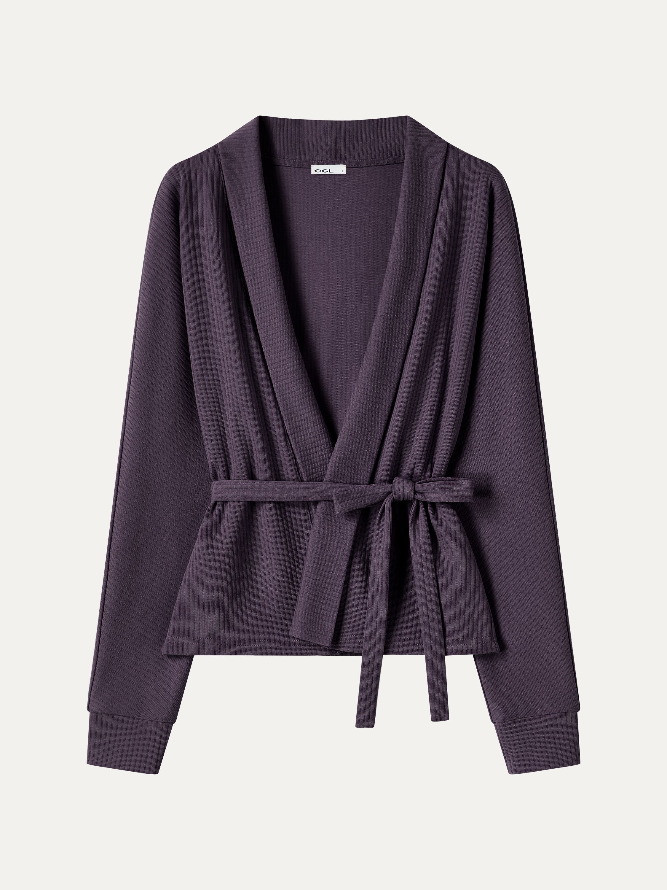 Textured Cotton Blend Lapel Belted Open-Front Jacket