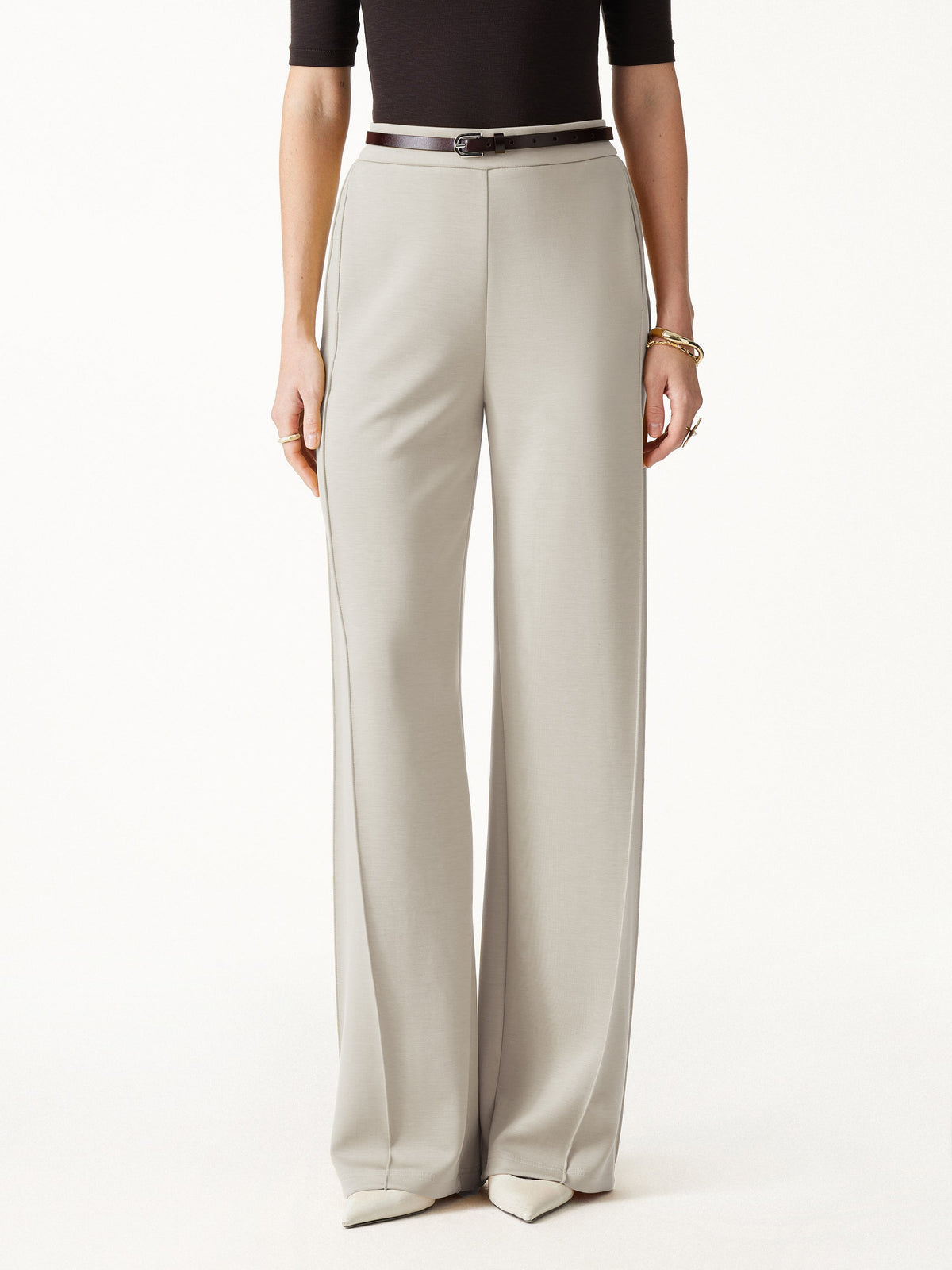 Modal Spacer Knit High-Rise Wide-Leg Pants with Pockets