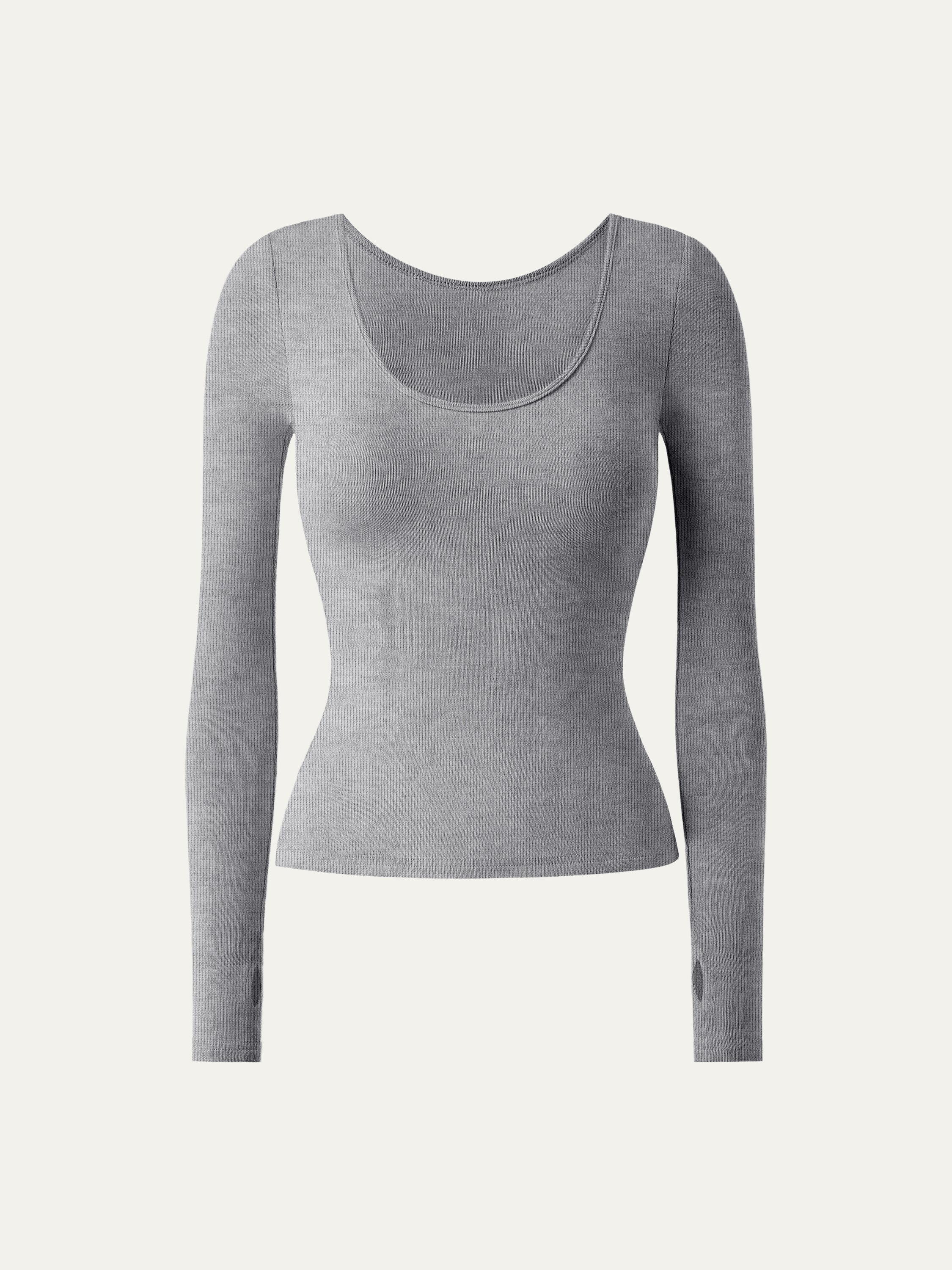 Lyocell-Wool Round Neck Long Sleeve Reversible Top