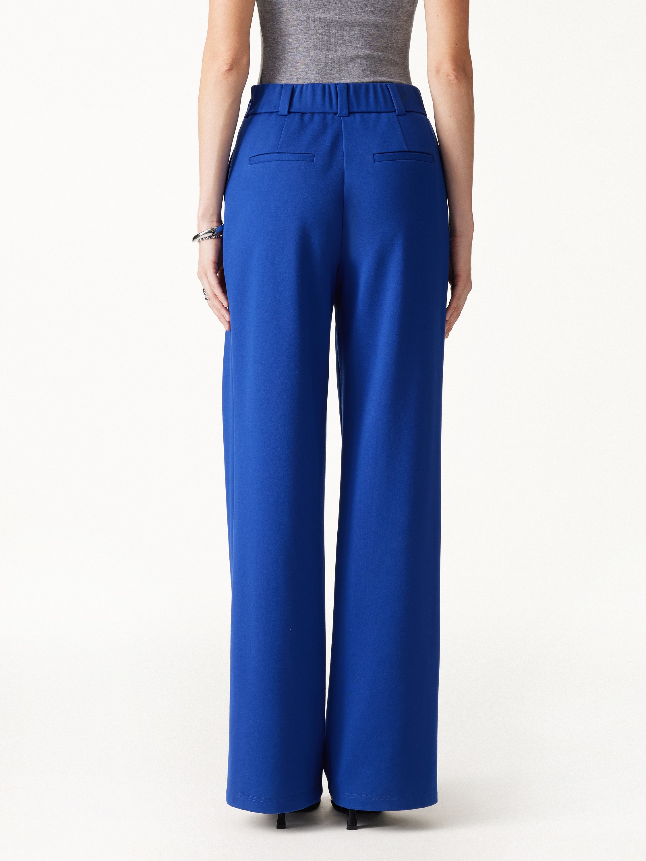 Ponte Mid-Rise  Wide-Leg Tuck Pants with Pockets