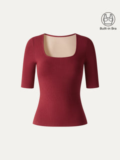 Eco-Mousse® Square Neck Elbow Sleeve Bra Top