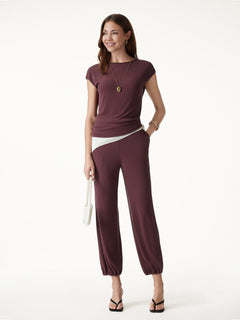 Wrinkle-Free Ultra-soft Mid-Rise Cropped Lounge Pants with Pockets