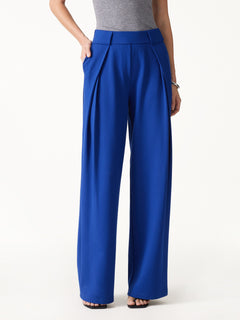 2Pcs Set Surplice Elbow Sleeve Top & Mid-Rise  Wide-Leg Tuck Pants with Pockets