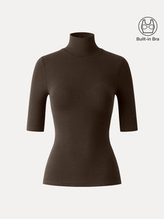 Essential Turtleneck Elbow Length Sleeve Bra Tops