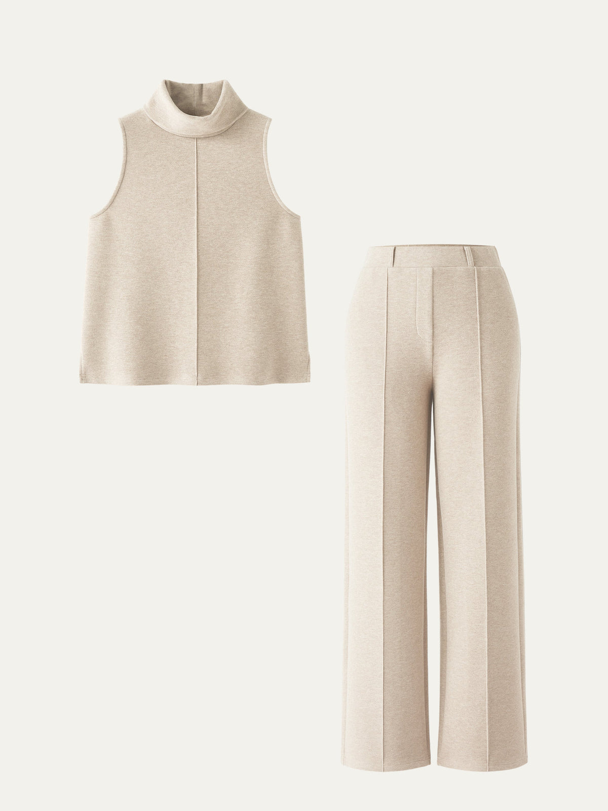 2Pcs Set Regular Split Hem Top & High Waisted Straight Leg Pant
