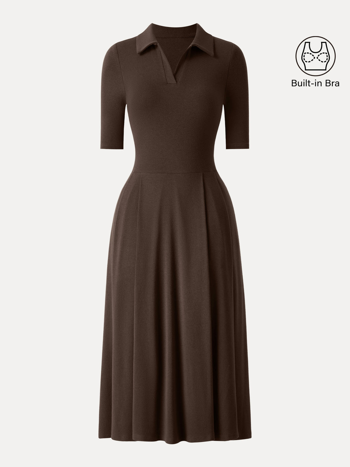 Polo Neck Elbow Length Sleeve Midi Bra Dress with Pockets