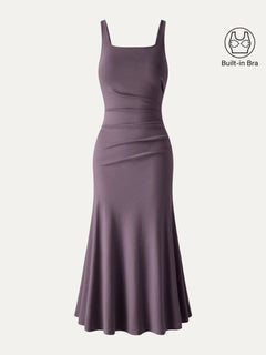 Square Neck Tucked Open Back Bra Dress